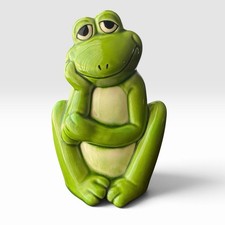 Vintage Norcrest Frog Piggy Bank Ceramic Green Anthropomorphic 5.75” picture