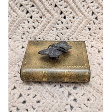 Vintage Maitland Smith Faux Leather Book Paperweight Bronze Butterfly Desk Decor picture