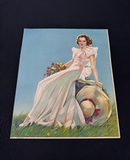 Original Vintage 1935 Alberto Vargas Summertime Pin Up Calendar Print 12x10 picture