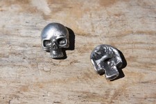 Solid Cast Lead Free Pewter Skull Button Set of 2 Shank Style 3D Skulls Buttons picture
