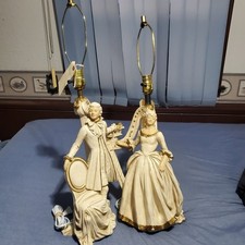 Vintage 1950s Lamp Pair Chalkware Universal Statuary Corp Harps Player Lamps  picture