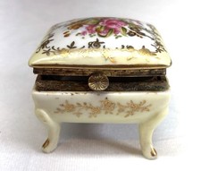 VTG Norleans Hinged Porcelain Trinket Box White Gold Floral Footed 1950's Japan picture