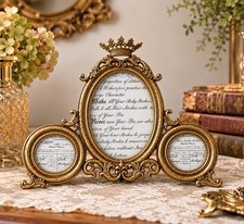 Vintage Antique Picture Frame Ornate Triple Crown Gold French Country Decor picture