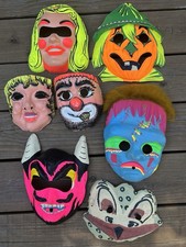 VTG 1960s Halloween MASKS Lot of 9 Frankenstein Devil Wonder Woman Plastic/Cloth picture