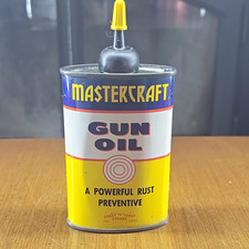 Mastercraft Gun Oil 3 oz Advertising Can Yellow Blue White Red Gas & Oil Theme picture