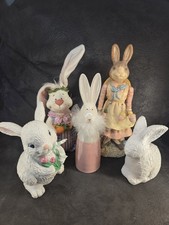 Vintage Easter Bunny Figurine Decor Lot of 5 Resin Ceramic Spring Rabbit Display picture