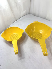 2 Vtg Tupperware 1 & 2  Qt Colander 1200 /1523 Strainer Yellow 2 Spouts USA FrSh picture