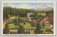 Cantara Loop Sacramento River Train Mount Shasta California Postcard 1930s picture