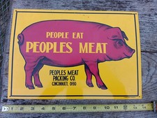 Vintage Peoples Meat Cincinnati Oh Metal Sign picture