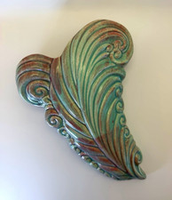 Vintage West Coast Pottery #305 R Wall Pocket Vase Teal Feather Art Deco MCM picture