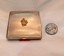 Vintage 1940s Yardley London Silver Tone Powder Compact Flower Seller Red Button picture
