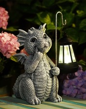 Goodeco Dragon Garden Statue Outdoor with Solar Lantern Gray Dragon picture