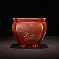 4.3in Antique Chinese Landscape Yixing Zisha Clay Planter Handmade Orchid Bonsai picture