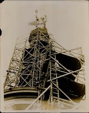 GA46 Original Underwood Photo ANGEL STATUE Construction Scaffold Historic Art picture