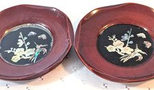 Set of 5 Vintage Asian Lacquerware Tea Saucers/Coasters- Mother Of Pearl Inlay picture