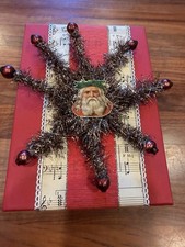ENCHANTÉ CHOCOLATIER VICTORIAN SANTA SCRAP TINSEL MERCURY GLASS CHRISTMAS BOX picture