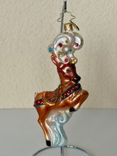 VERY RARE Christopher Radko Leaping Reindeer w/ White Cloud Swirls Ornament picture