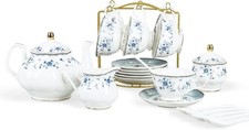 fanquare 15 Piece Blue Rose Porcelain Tea Set, British Floral Teapot with Tea... picture