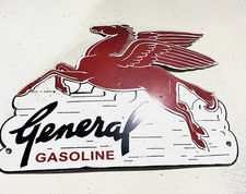 Vintage MobilGas Oil Pegasus General Gasoline Station Porcelain Enamel Sign 12x9 picture