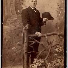c1890s Cabinet Card Medina NY Handsome Young Man Holding Hat Hedley Studio B25 picture