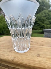 Lalique France Feuilles Art Glass Vase Frosted & Clear Leaf Motif 7.25