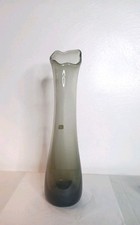 Vintage Epic Viking W/sticker  Glass *GLOWING* Swung Vase Smoke Color 18” Amazin picture