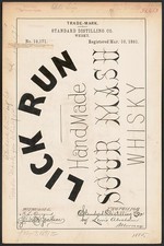 Standard Distilling Co Lick Run Whisky Trade Mark 1891 Cincinnati Ohio picture