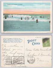 1930 Winter Surf Bathing Florida Postcard E. C. Kropp Co. Miami FL Postmark picture