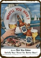 1952 PABST BLUE RIBBON BEER Sailboat Vintage Look DECORATIVE REPLICA METAL SIGN picture
