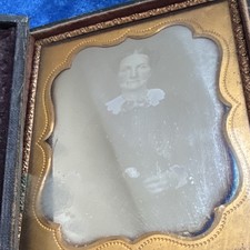 Antique 1850s Daguerreotype Photo Portrait Woman Cased Ornate Brass Mat As Is picture