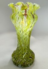 Antique “Legras” Hand-Blown Spatter Pattern Lime Green, White/Hints of Pink  7”t picture