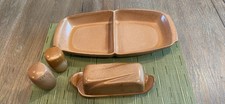 Vtg Frankoma Desert Gold Set Divided Dish Butter Dish Salt/Pepper Shakers, 4pc picture