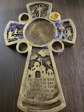 Vintage Dicksons Nativity Metal  Cross Advent 5 Candle Holder   picture