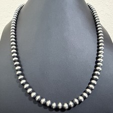 Sterling Silver 8mm Navajo Pearl 28” Necklace Native American Jewelry picture