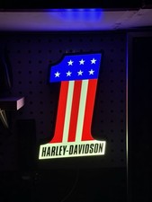 Harley-Davidson #1 Stars & Stripes American Flag LED Lighted Sign USB powered picture