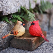 LWINGFLYER Small Carved Northern Cardinal Figurines, Handmade Male and Female... picture