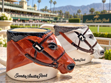 Santa Anita Park Horse Head Mugs Set of 2 Gary Mandel Racing #1 #2 Figural picture