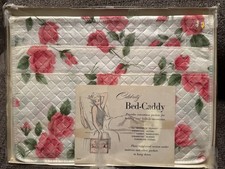 Vintage 1960s Celebrity Bed-Caddy Floral Pink Rose Quilted Bedside Organizer NOS picture