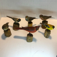 6 Vintage Peter Peltz Hand Carved Hand-Painted Wood Birds + Bonus Birds picture