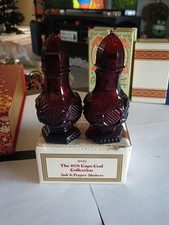 2 Vtg AVON 1876 CAPE COD COLLECTION SALT SHAKER RUBY RED GLASS TOPAZE COLOGNE picture