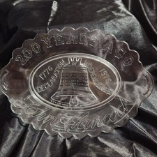 Vintage 1976 Liberty Bell Commemorative Glass Tray~Bicentennial Plate~200 Years picture