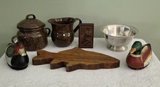 VTG Cabin Lodge Decor Lot 1957 Dog Trophy, Jasco Ducks,Enamelware,Fish Plaque picture