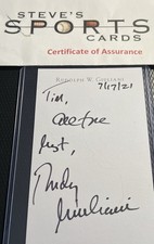 Mayor Rudy Giuliani New York Hand-Signed, Dated 4x6 Card w/ Top Loader & COA picture