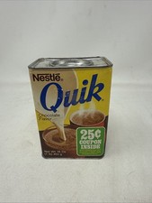 Vintage 1970s/80s Nestle Quik Chocolate Tin/Canister Bunny Comic Game On Back picture