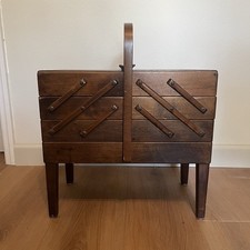 Strommen Bruk Hamar Norway Accordion Style Wood Sewing Box Chest picture