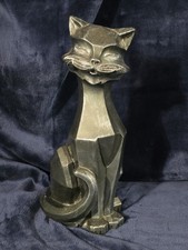 VINTAGE 1961 Universal Statuary Corp Cubist SIAMESE BLACK CAT Statue 11