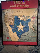 Vintage 1981 James Cloutier “Texas and Vicinity” 16x20 Poster – Great Texas Joke picture