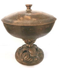Vintage Footed Wood / Resin ? Candy Trinket Dish Etched Carved Floral w/ Lid picture