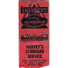 Harvey's Standard Service St. Paul MN Vintage Matchbook Cover SC7-Y11 picture