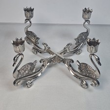 Vintage Godinger Silver Plated Four Swan Design Metal Taper Candle Holder GB REG picture
